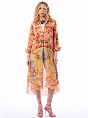 Aratta XL Yellow Floral Midi Most Dreamworthy Tunic L  D-6